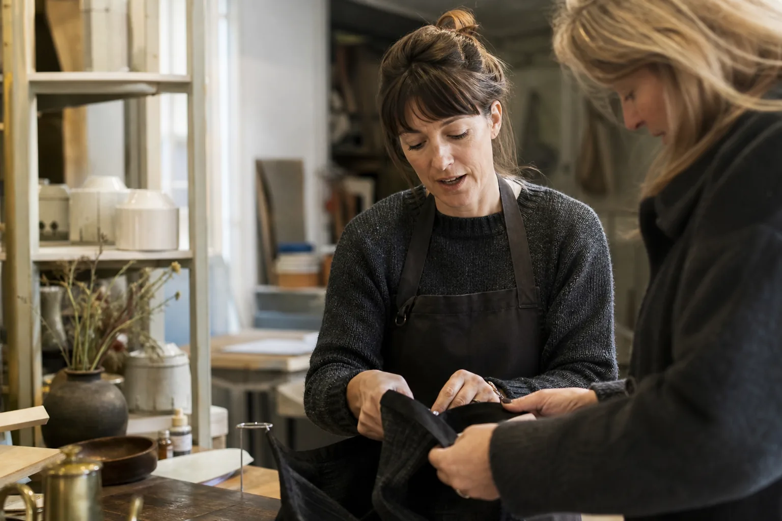 Werk in een Nederlandse winkel of werkplaats. Beeld bij het artikel: Van wie is de klantkaart als je een stoel verhuurt aan een zelfstandige stylist?